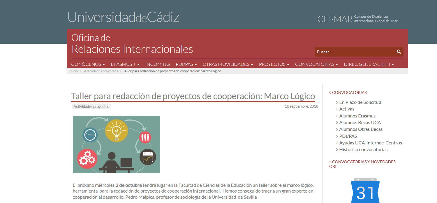 La UCA impulsa un taller para ‘Redacción de proyectos de Cooperación: Marco Lógico’