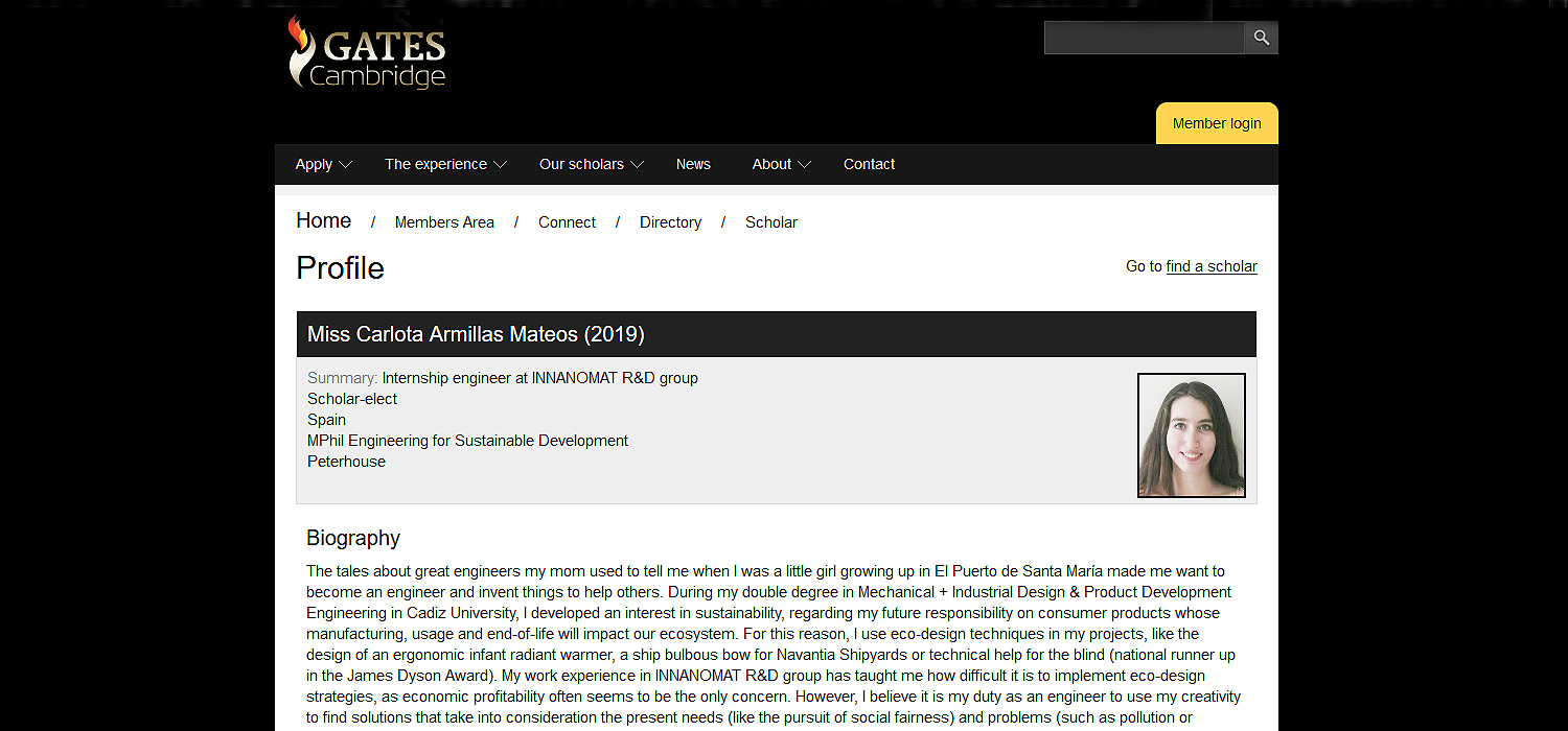 Carlota Armillas, única española que obtiene la beca de la Fundación Gates en la Universidad de Cambridge