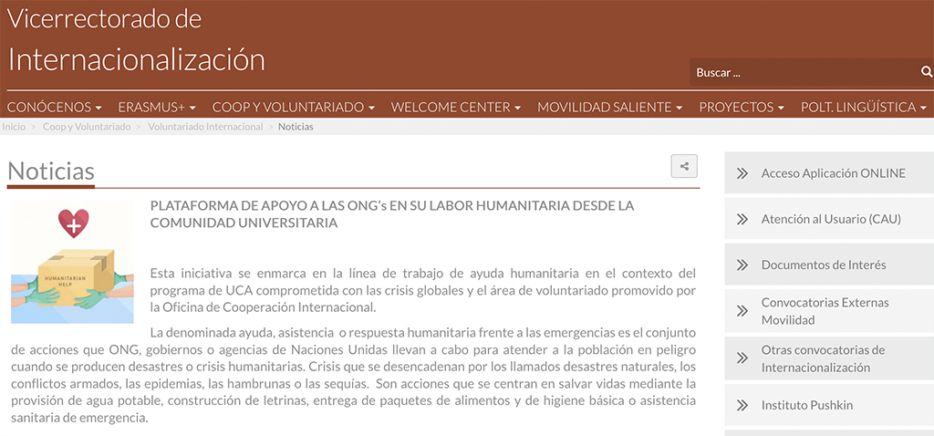 La UCA crea la ‘Plataforma de Apoyo a las ONG en su labor humanitaria desde la comunidad universitaria’