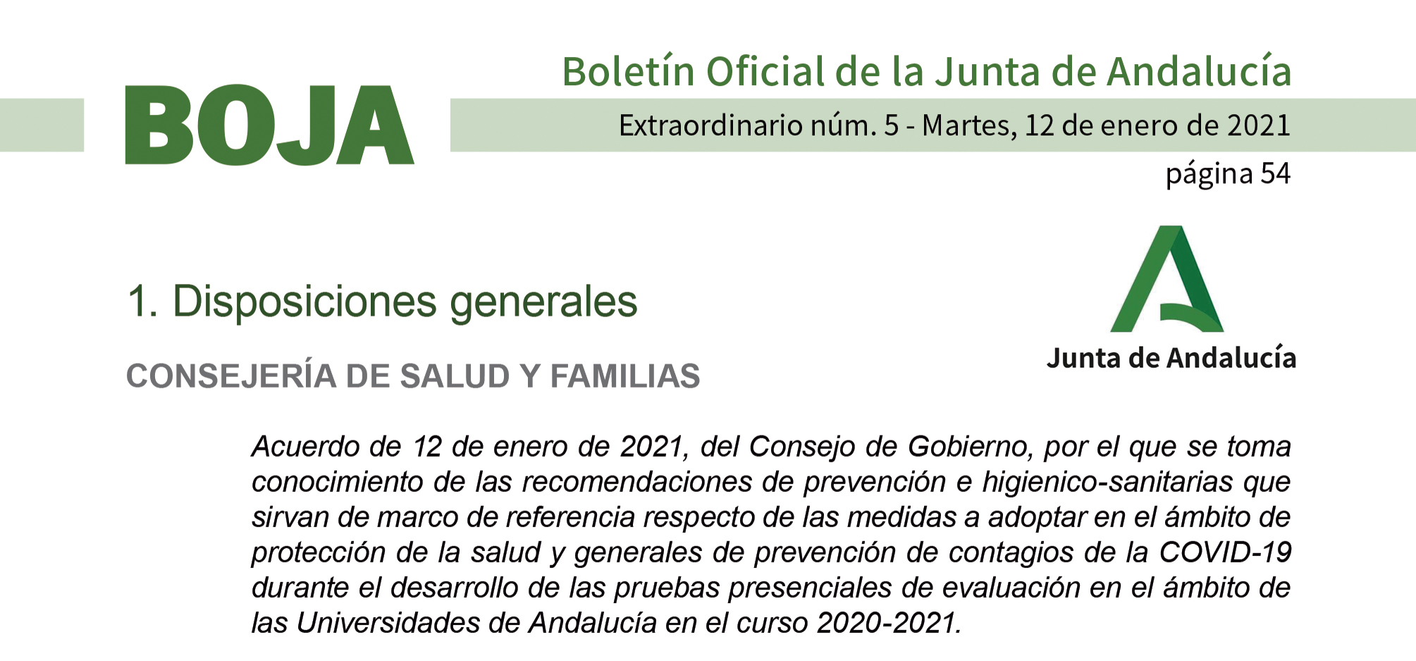 El BOJA publica la regulación del Ejecutivo autonómico para la realización de exámenes presenciales en las universidades andaluzas