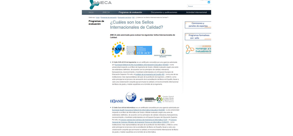 Los grados de Ingeniería Informática e Ingeniería Química reciben los sellos internacionales de calidad EURO-INF y EUR-ACE®