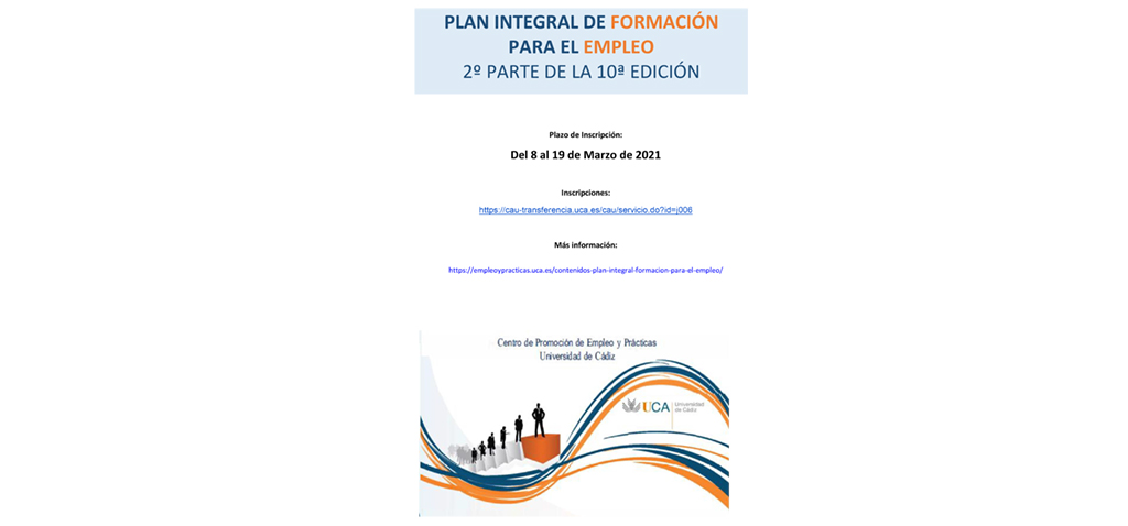 Abierto el plazo de inscripción para la 2ª parte del X Plan Integral de Formación para el Empleo de la UCA