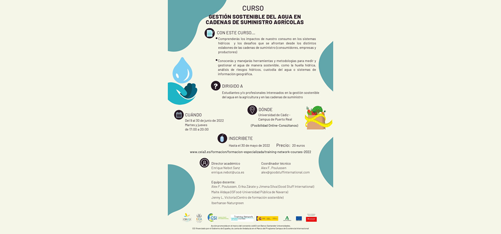 Aplazado el curso CEIA3 ‘Gestión sostenible del agua en cadenas de suministros agrícolas’