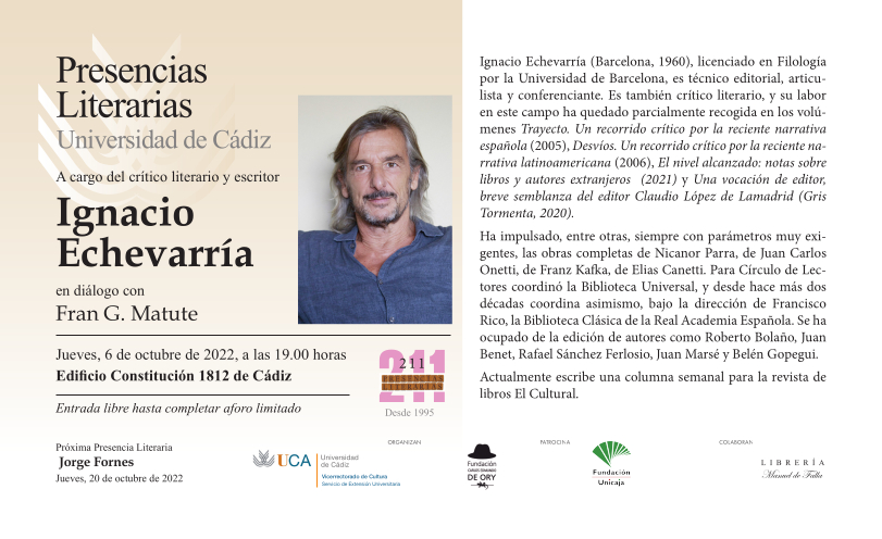 Ignacio Echevarría protagoniza el ciclo Presencias Literarias en la Universidad de Cádiz
