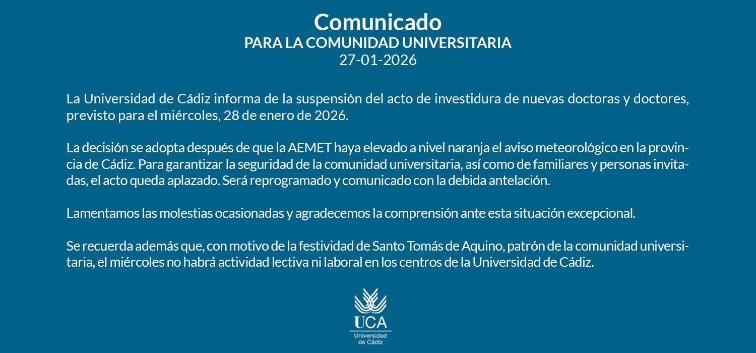Aplazado el acto de investidura de nuevas doctoras y doctores a causa del temporal