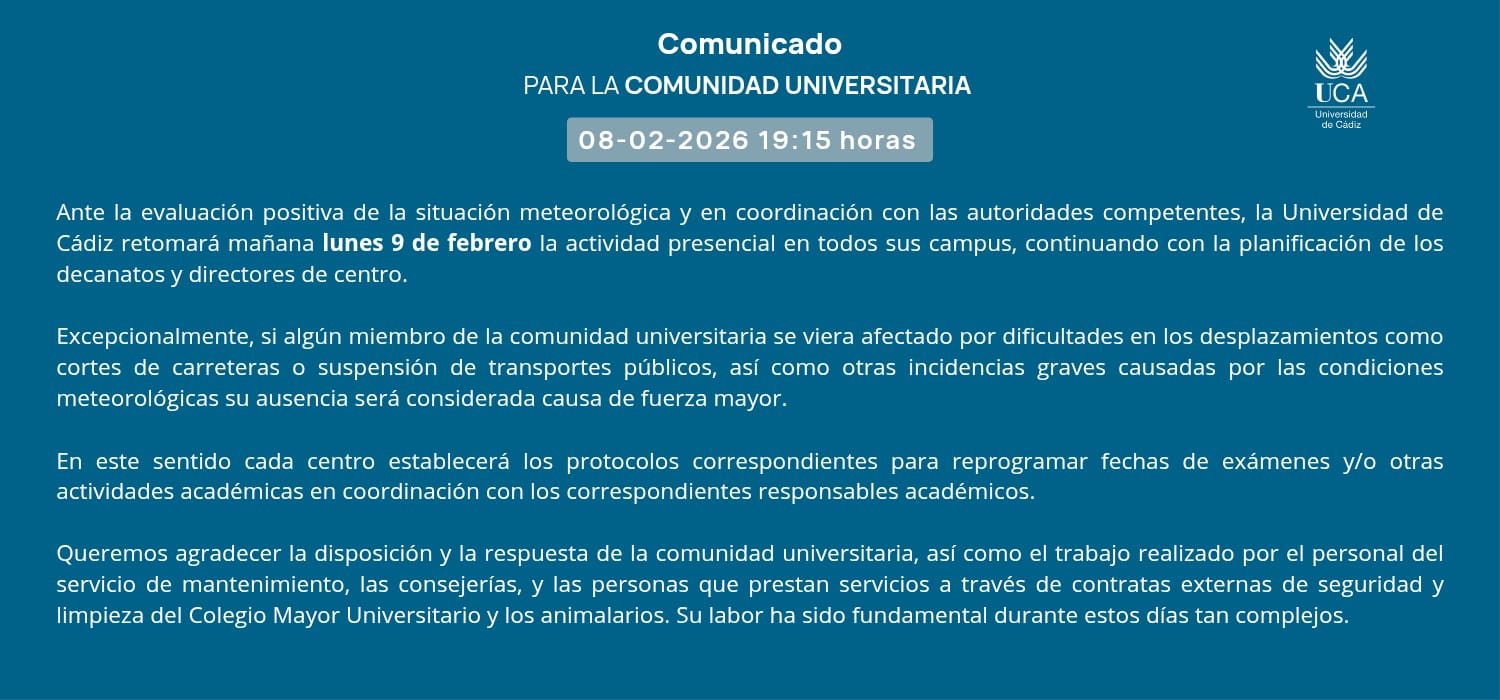 La Universidad retoma este lunes 9 de febrero la actividad presencial en sus Campus