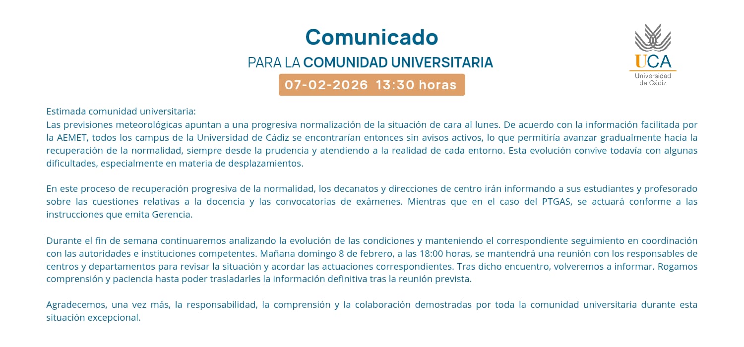Comunicado a la comunidad universitaria sobre la evolución del temporal y las próximas actuaciones