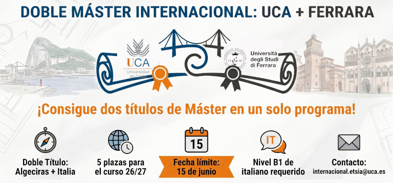 La UCA convoca cinco plazas Erasmus+ para obtener un doble título internacional de Máster con la Università degli Studi di Ferrara