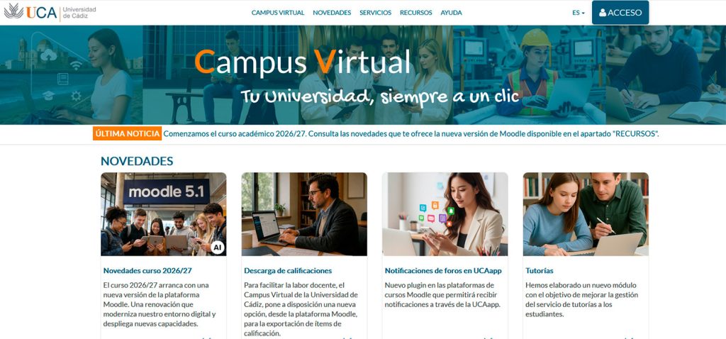 El Campus Virtual de la Universidad de Cádiz se actualiza a Moodle 5.1 para el curso 2026/27