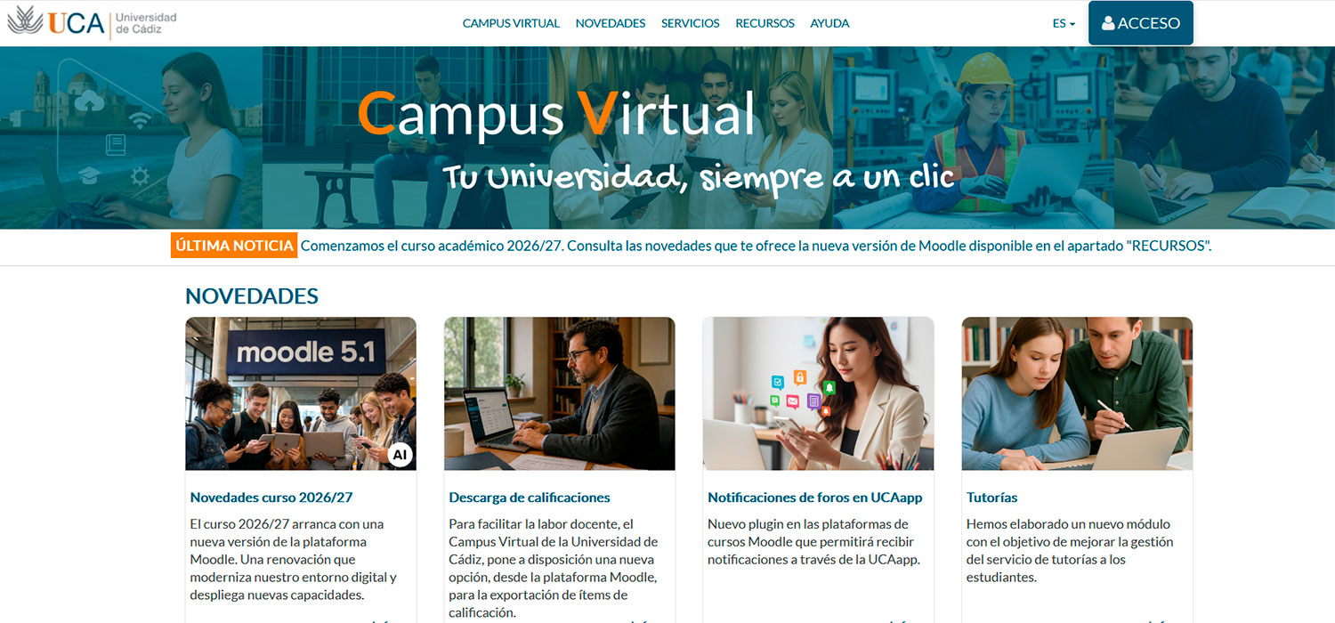 El Campus Virtual de la Universidad de Cádiz se actualiza a Moodle 5.1 para el curso 2026/27